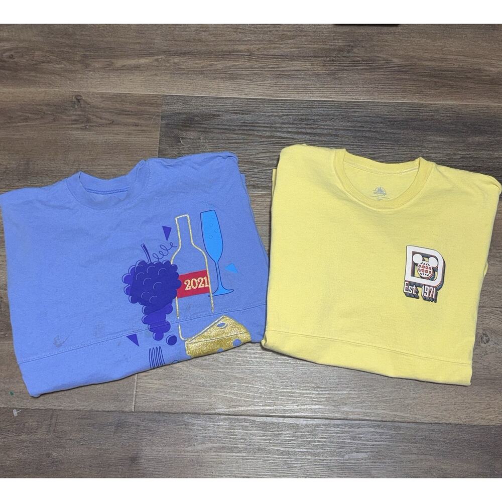 Walt Disney World Spirit Jersey’s (2) Retro Yellow & Epcot Food Wine 2021 Small